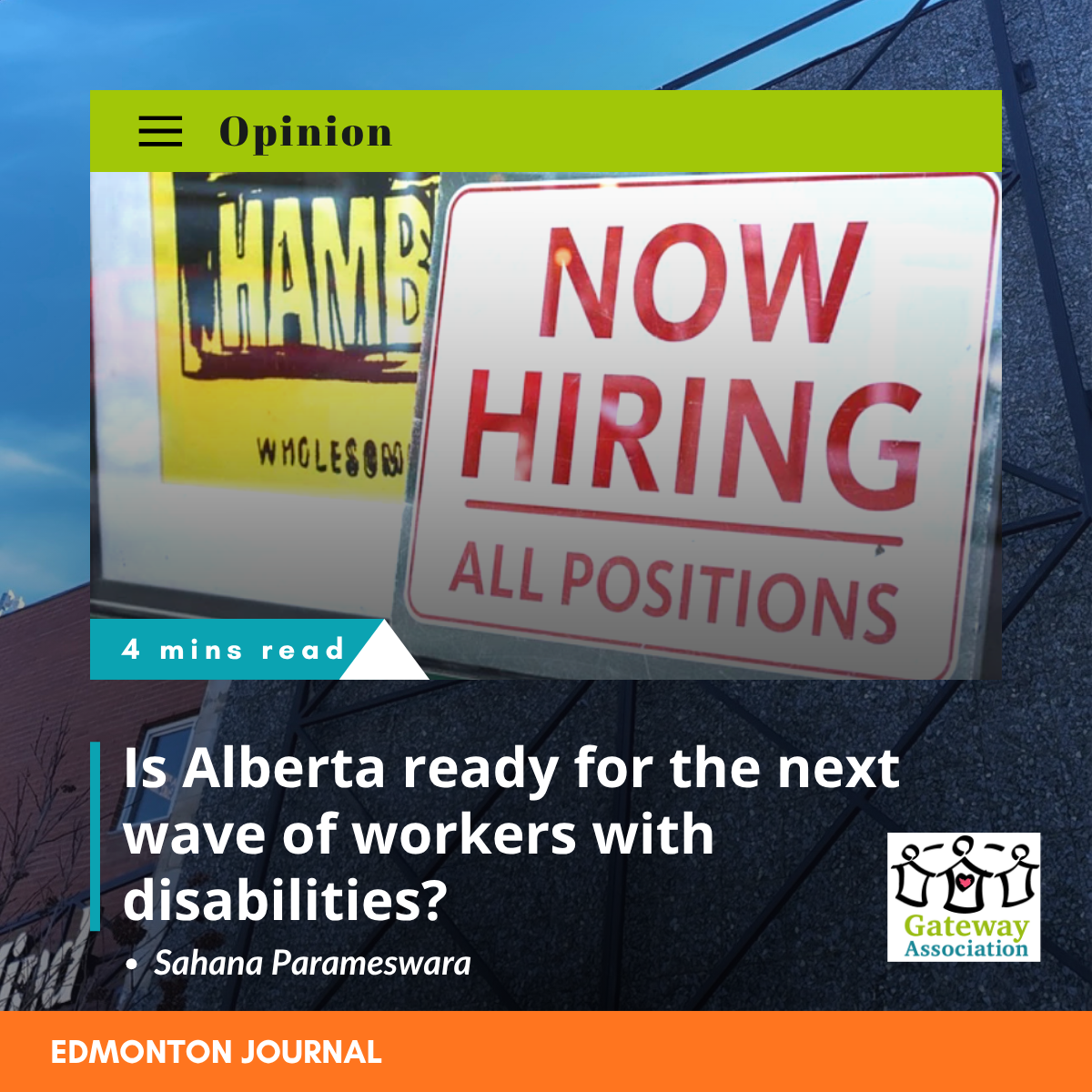 Opinion- Is Alberta Ready for the next wave of workers with disabilities? -By Sahana Parameswara